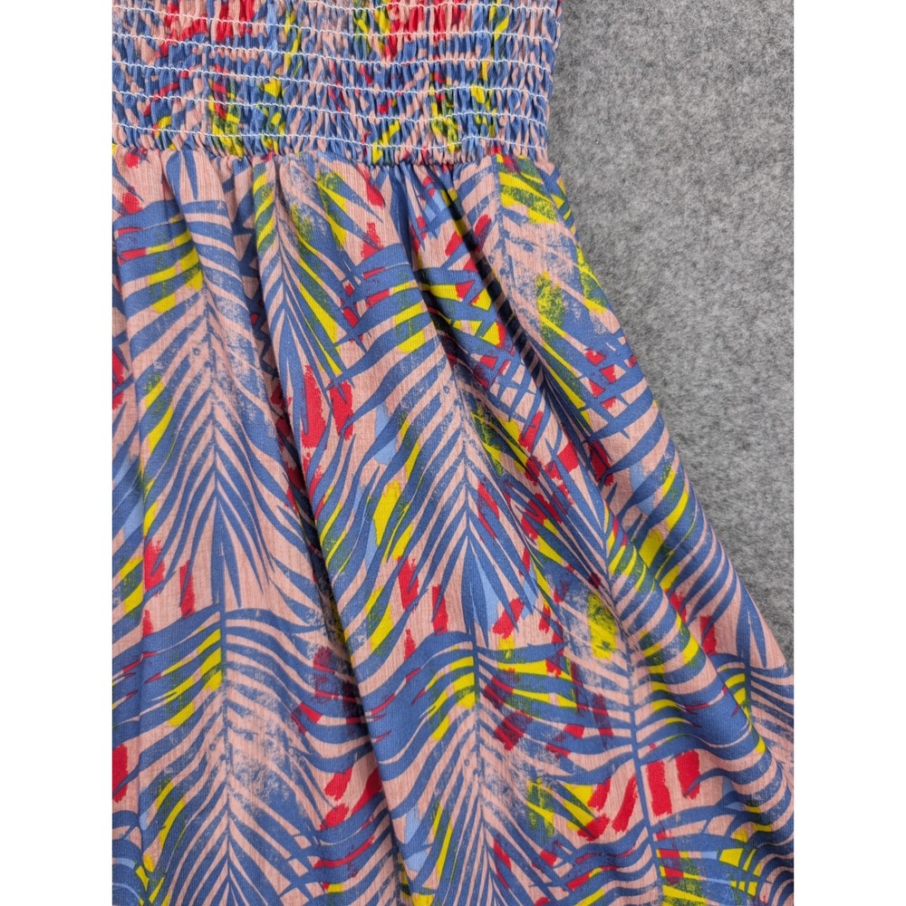 BCBGIRLS Girls Tropical Palm Print Smocked Bodice Sundress Blue Pink Size 12 - Picture 5 of 11